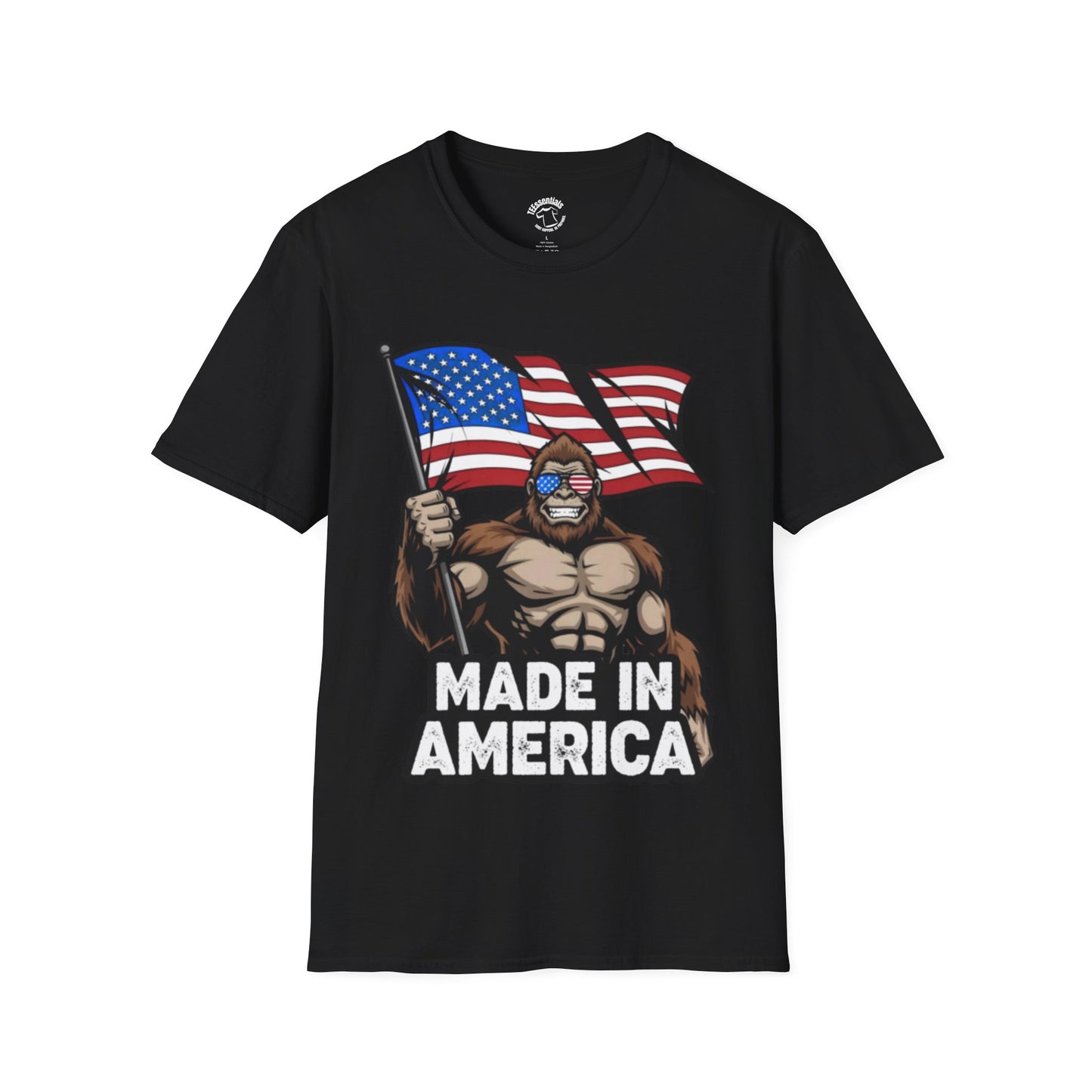 Made in America Bigfoot T-Shirt — Patriotic USA Flag Graphic Tee