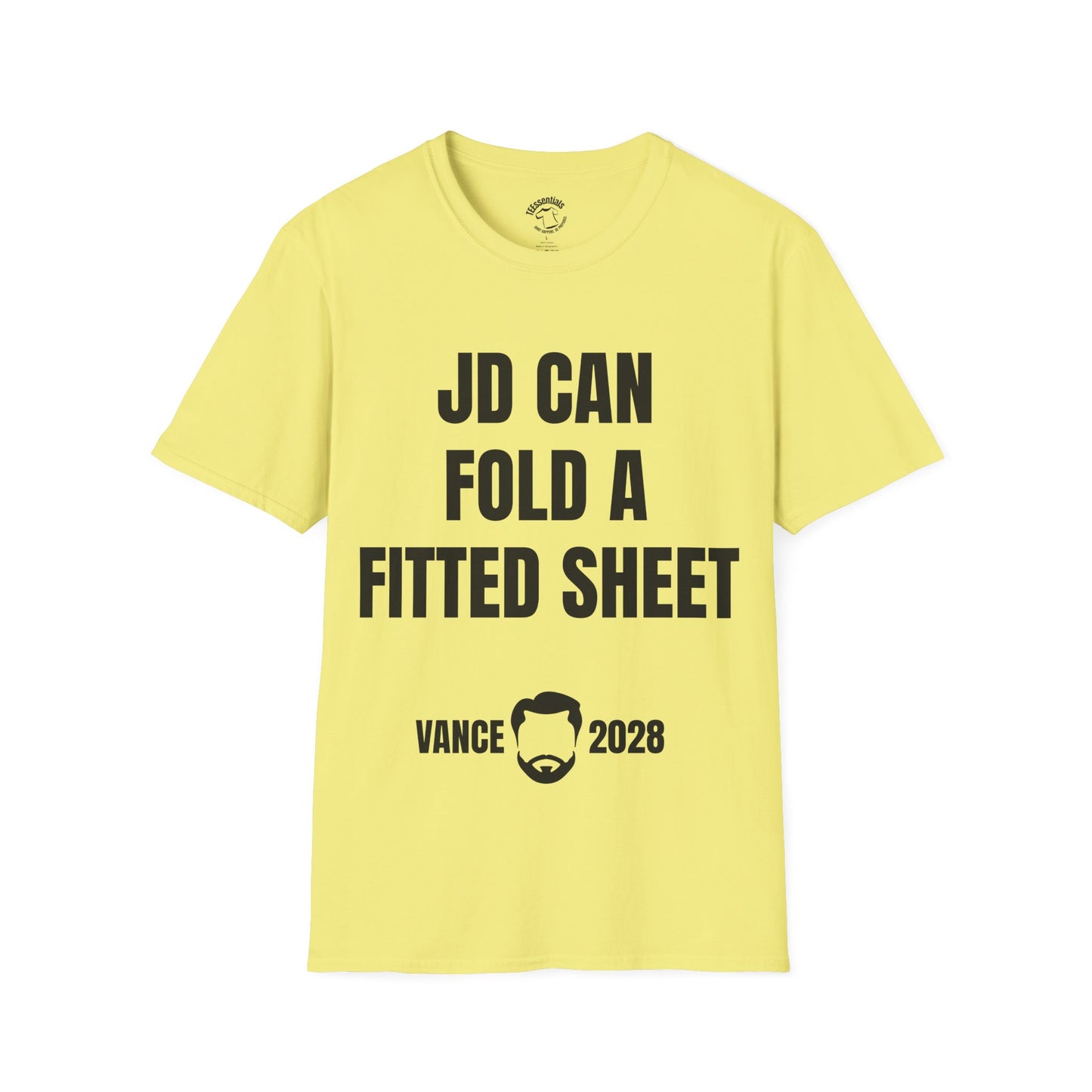 Funny Political Shirt – “JD Can Fold a Fitted Sheet” Vance 2028