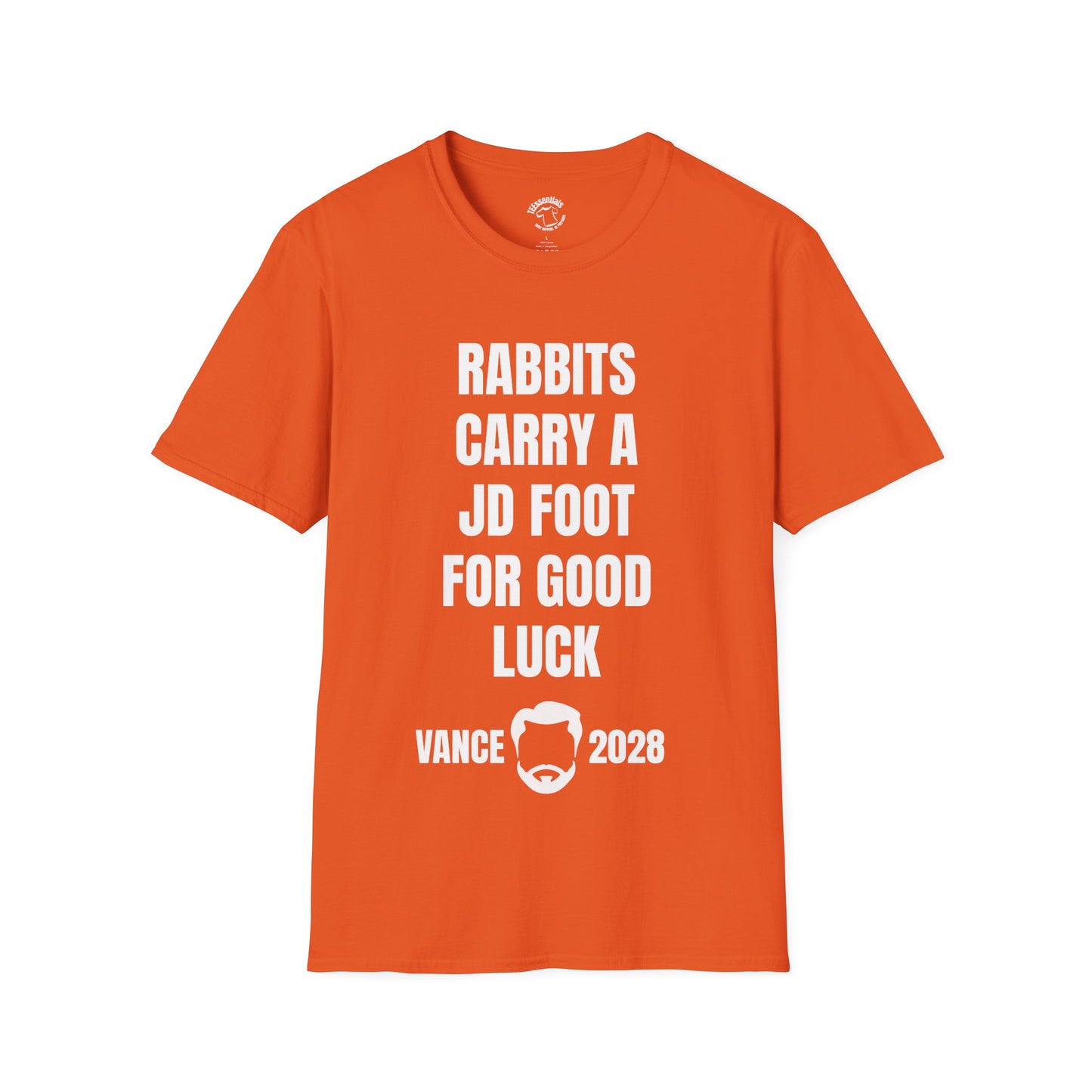 Vance 2028 Funny Political T‑Shirt — "Rabbits Carry a JD Foot for Good Luck" Graphic Tee