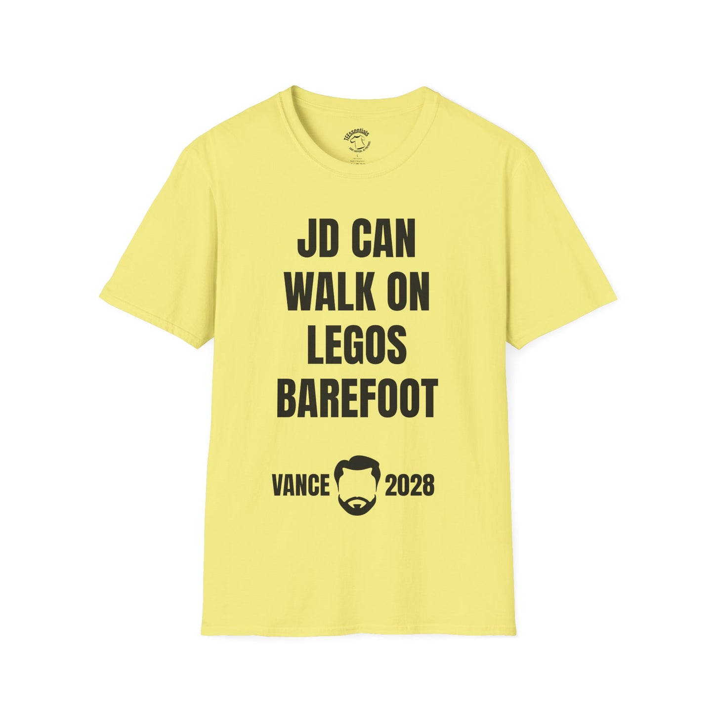 Funny Political Campaign T-Shirt — "JD Can Walk On Legos Barefoot" Vance 2028