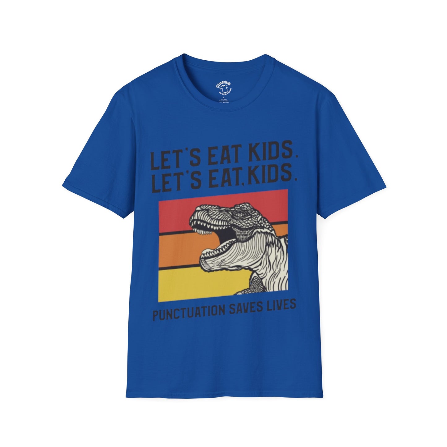 Lets Eat Kids T-Shirt — "Punctuation Saves Lives" Retro Dino Graphic Tee