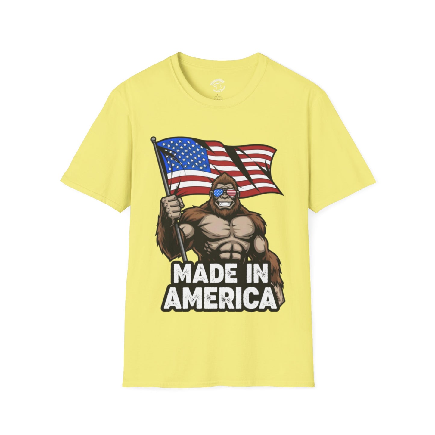 Made in America Bigfoot T-Shirt — Patriotic USA Flag Graphic Tee