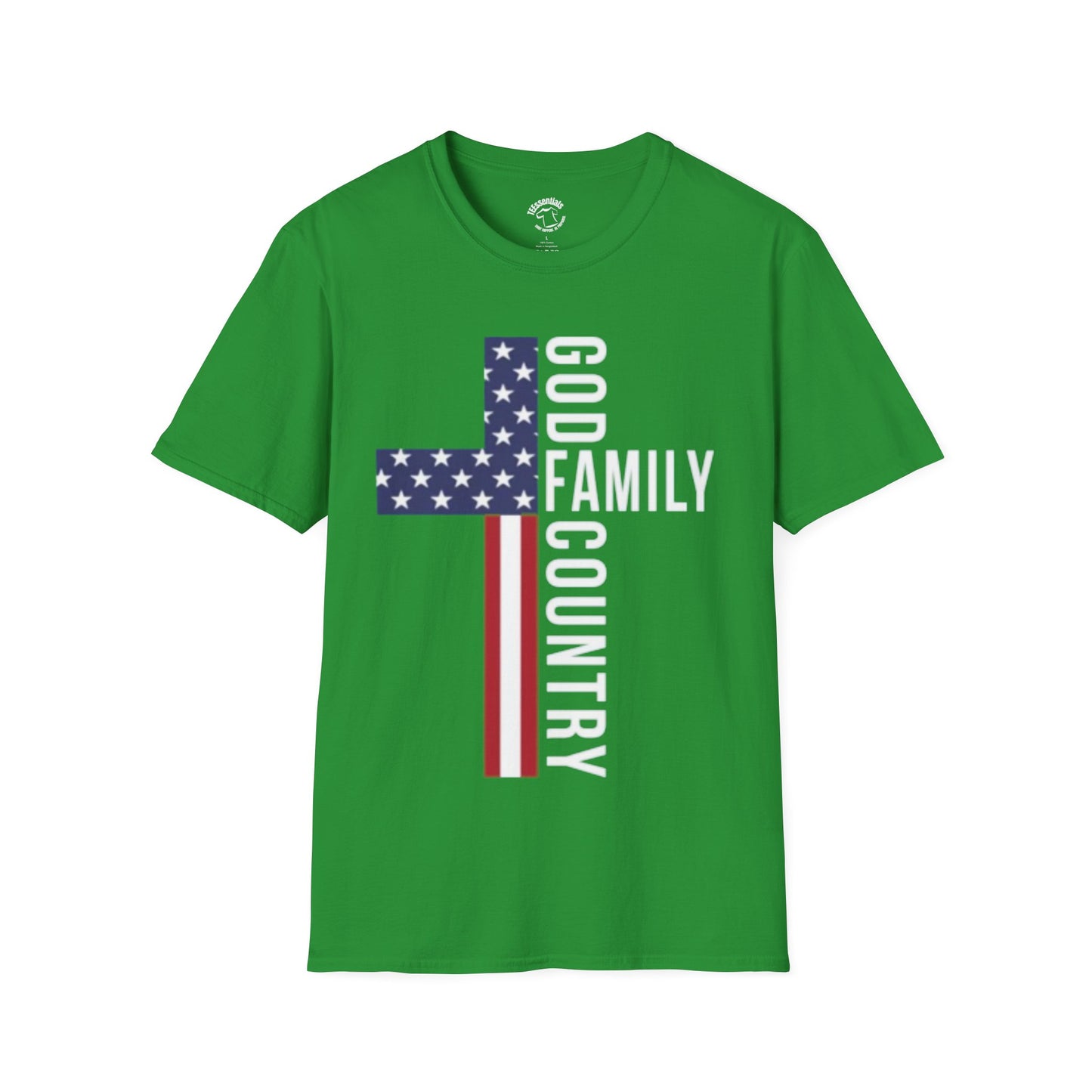 God Family Country Cross T‑Shirt — Patriotic American Flag Faith Tee