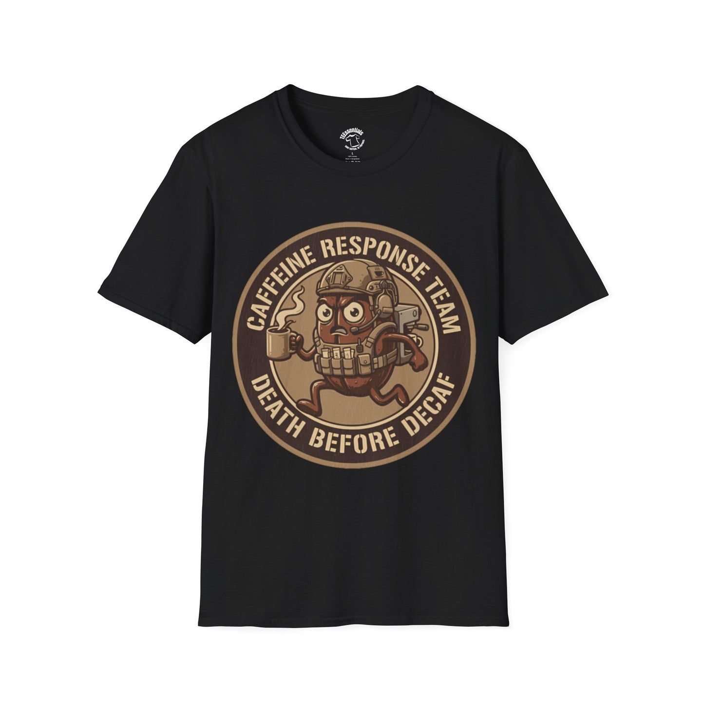 Caffeine Response Team T-Shirt – “Death Before Decaf” Coffee Skull Tee