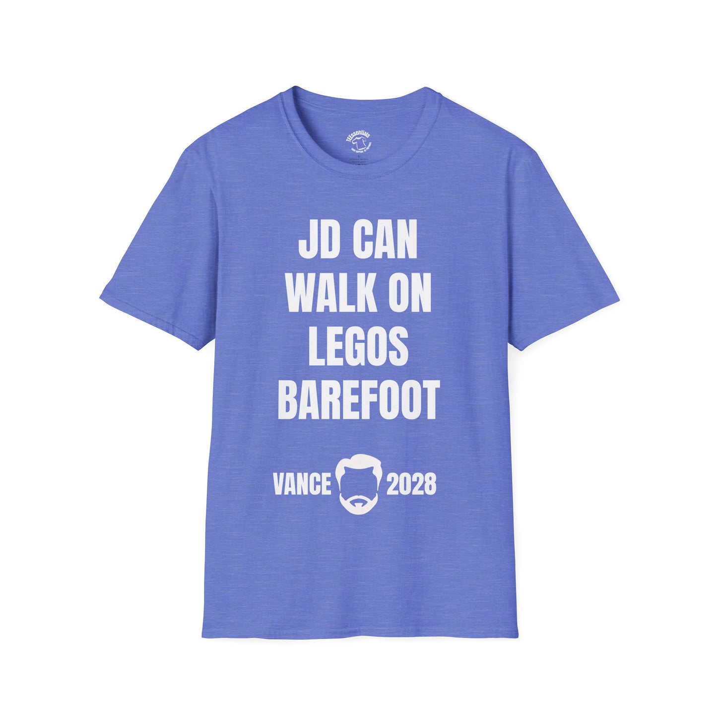 Funny Political Campaign T-Shirt — "JD Can Walk On Legos Barefoot" Vance 2028