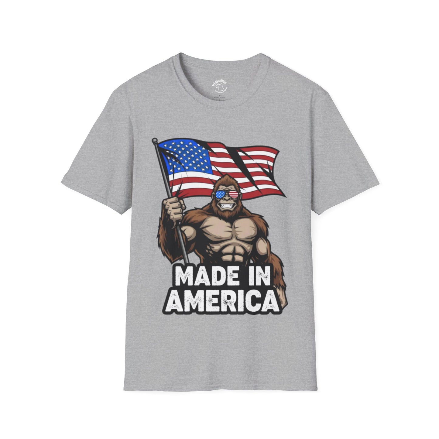 Made in America Bigfoot T-Shirt — Patriotic USA Flag Graphic Tee