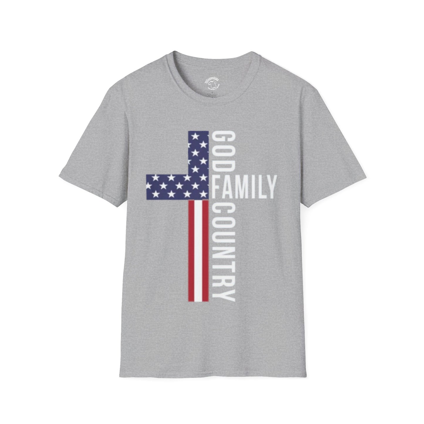 God Family Country Cross T‑Shirt — Patriotic American Flag Faith Tee