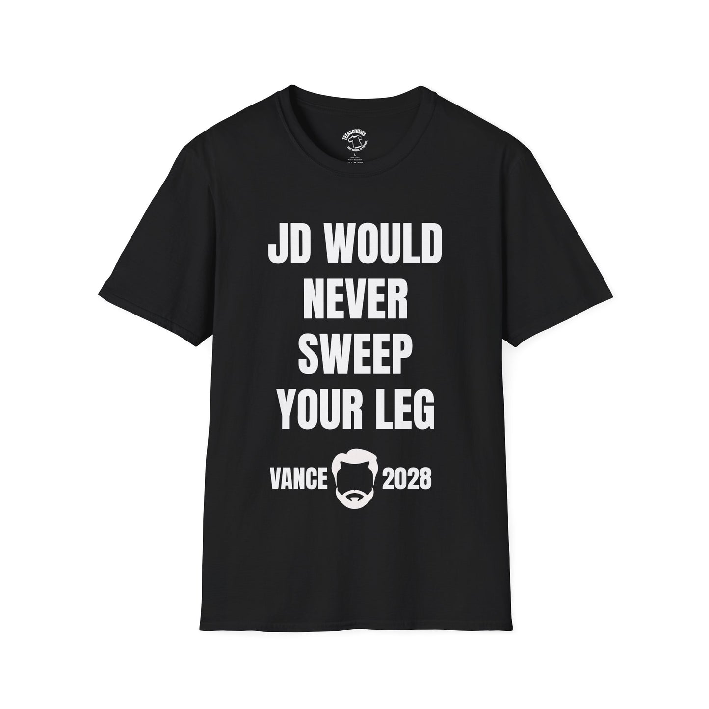 Political Parody T-Shirt — “JD Would Never Sweep Your Leg” Vance 2028