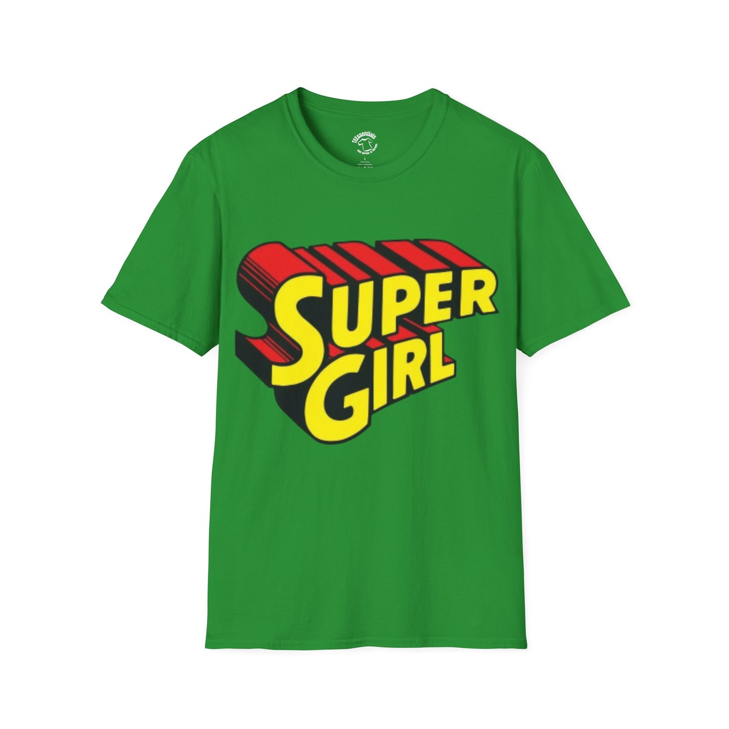Super Girl Retro Logo T-Shirt — Bold Yellow & Red Comic-Style Tee
