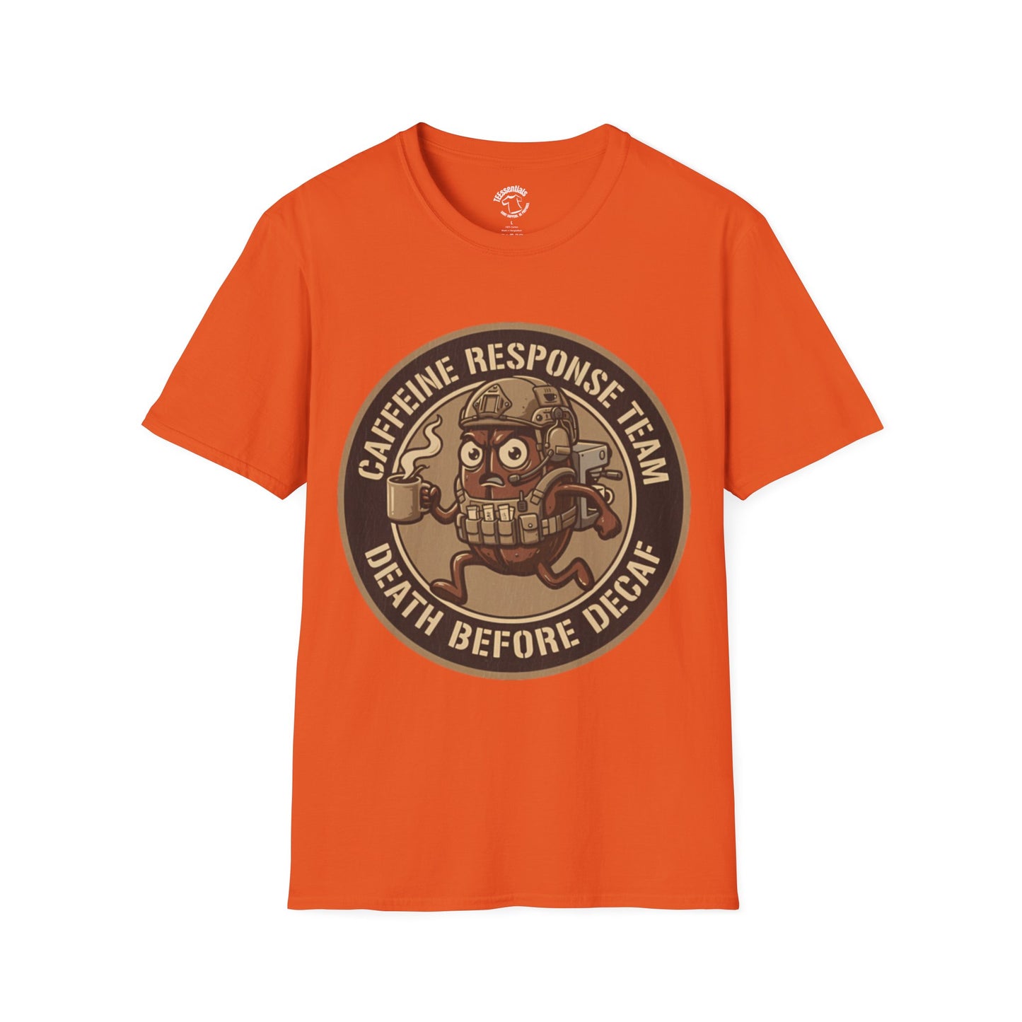 Caffeine Response Team T-Shirt – “Death Before Decaf” Coffee Skull Tee