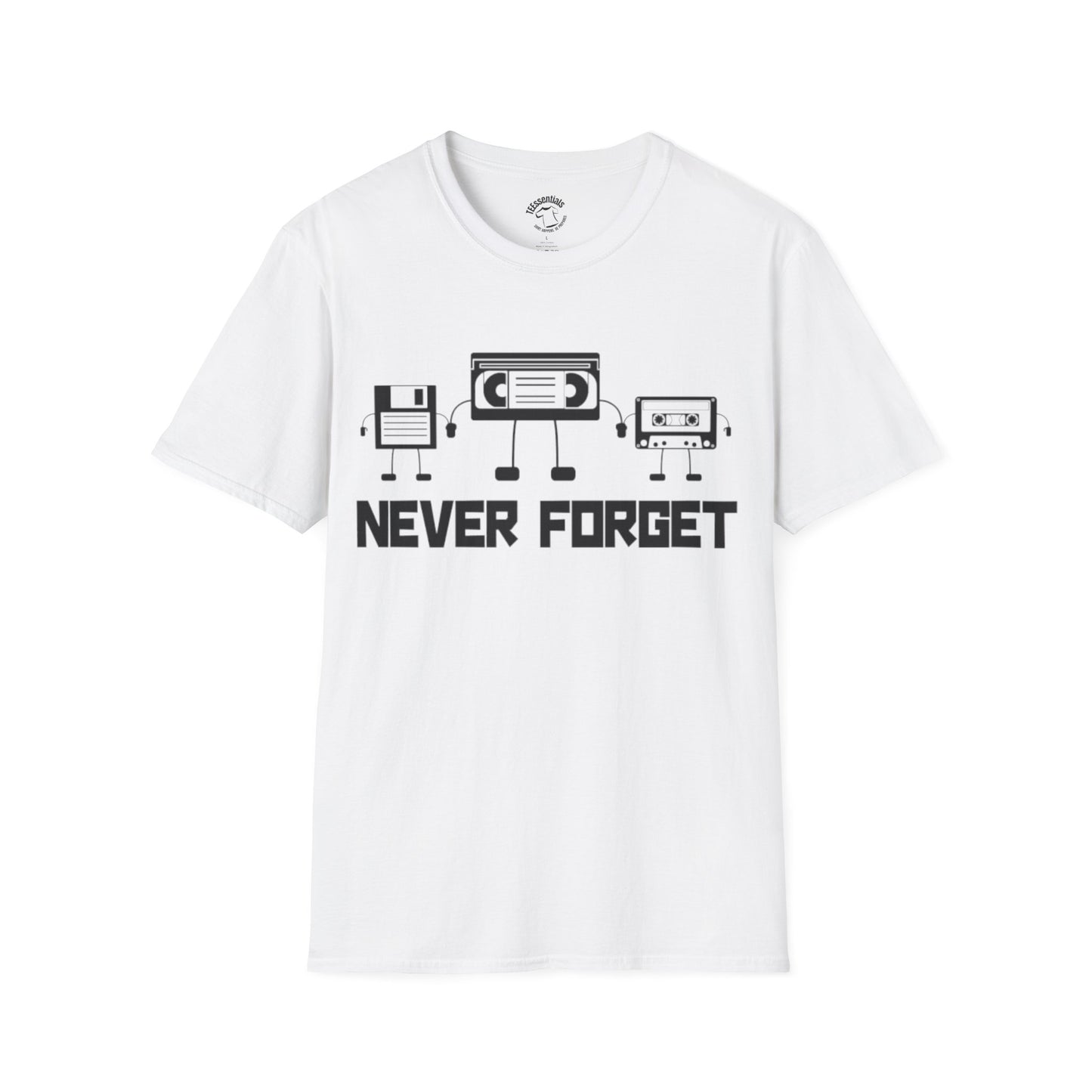 Retro Cassette T-Shirt — "Never Forget" Vintage Tape Nostalgia Tee