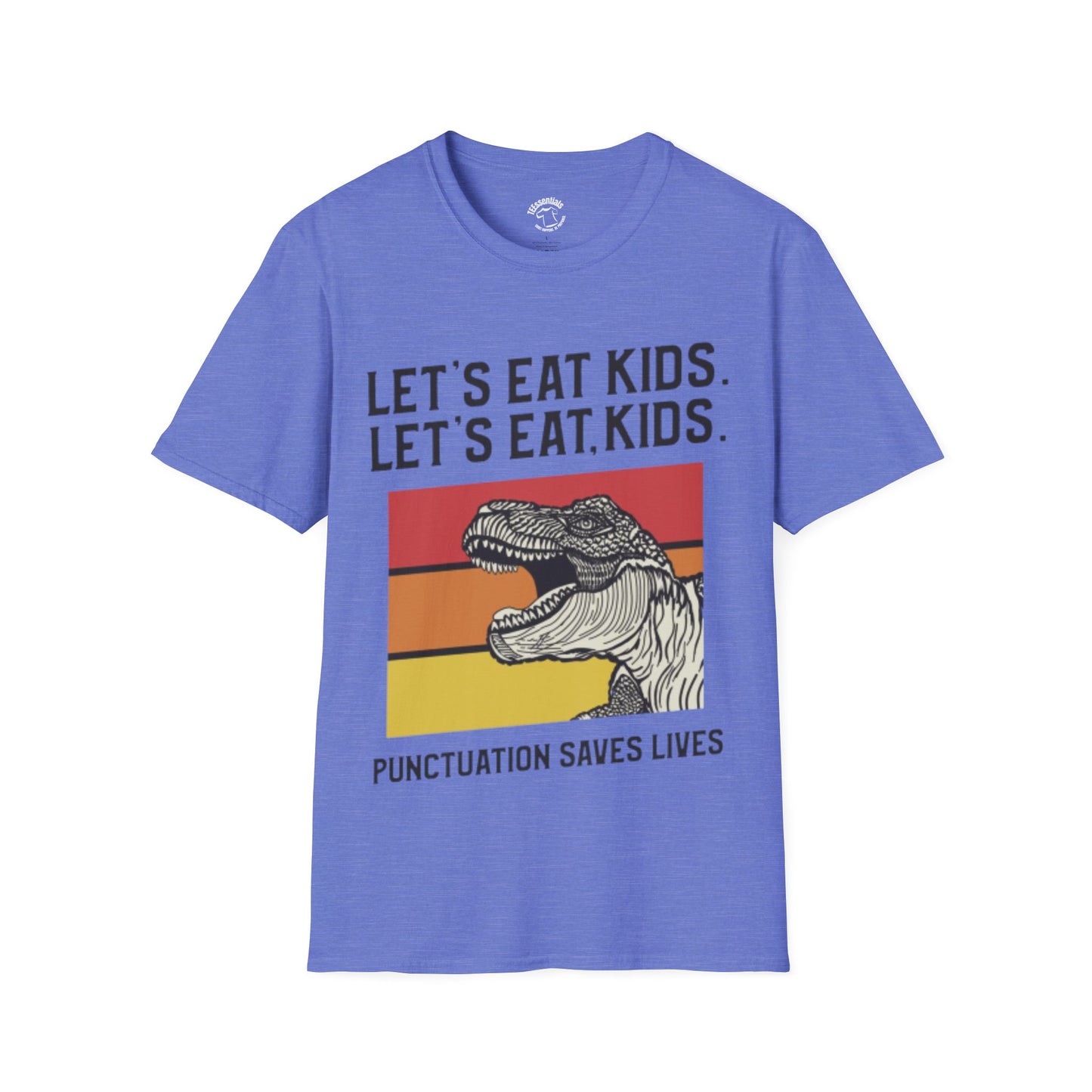 Lets Eat Kids T-Shirt — "Punctuation Saves Lives" Retro Dino Graphic Tee