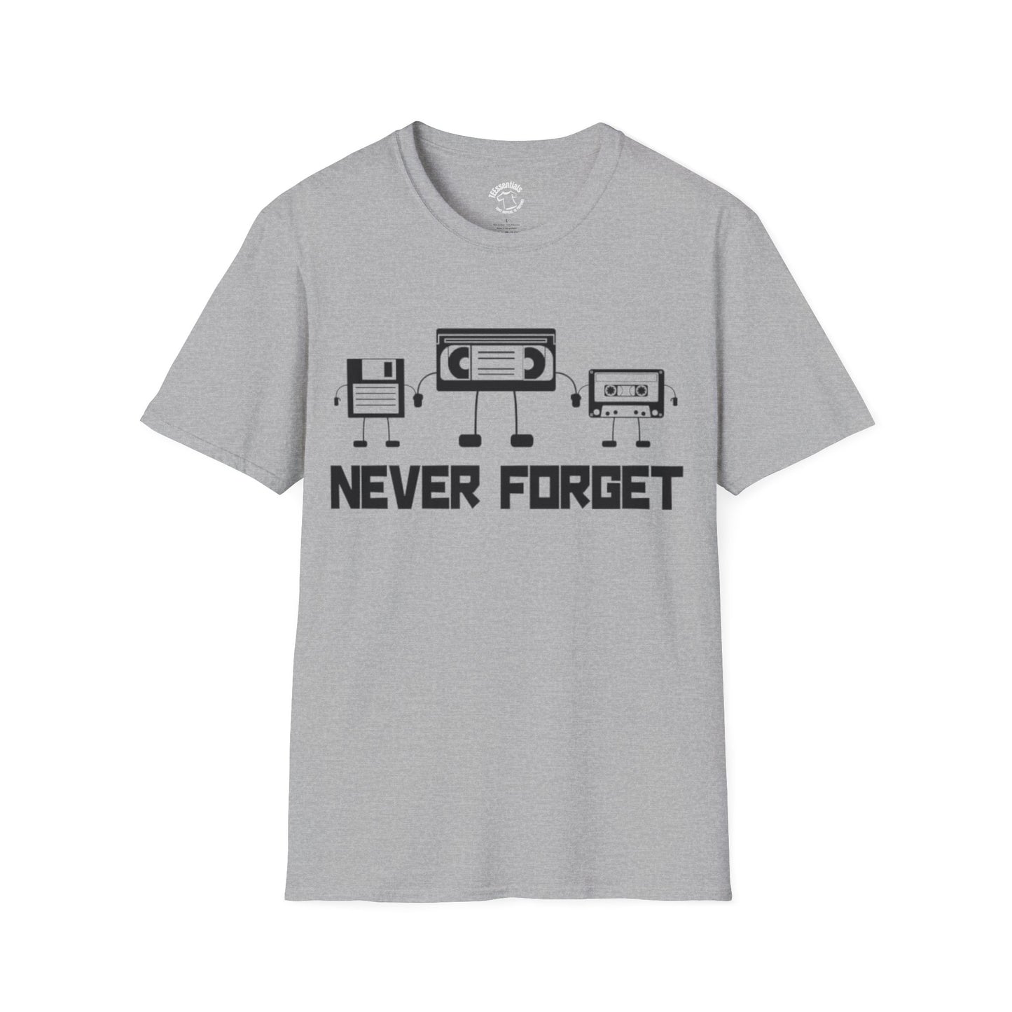 Retro Cassette T-Shirt — "Never Forget" Vintage Tape Nostalgia Tee