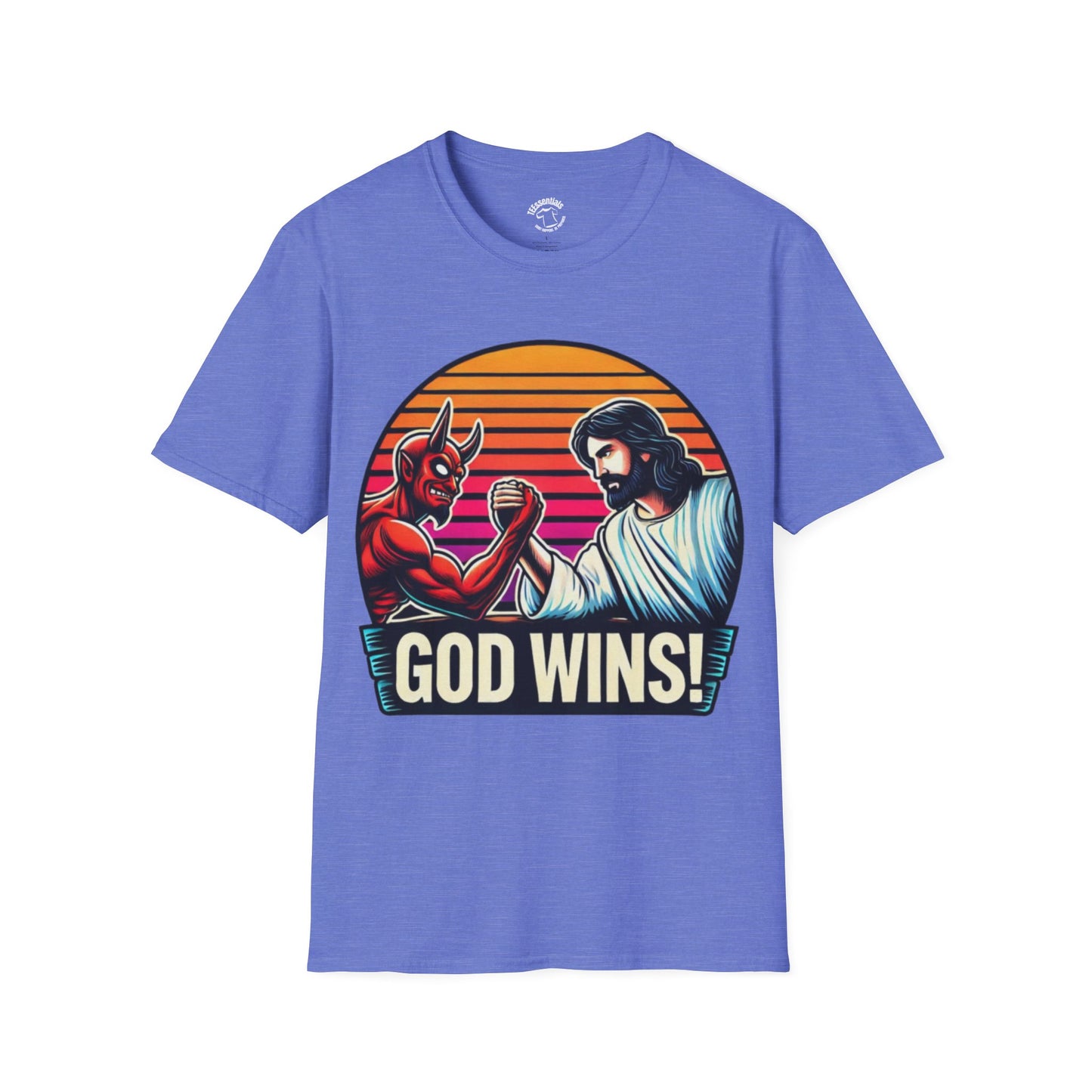 God Wins T-Shirt — Jesus vs. Devil Arm Wrestling Christian Graphic Tee