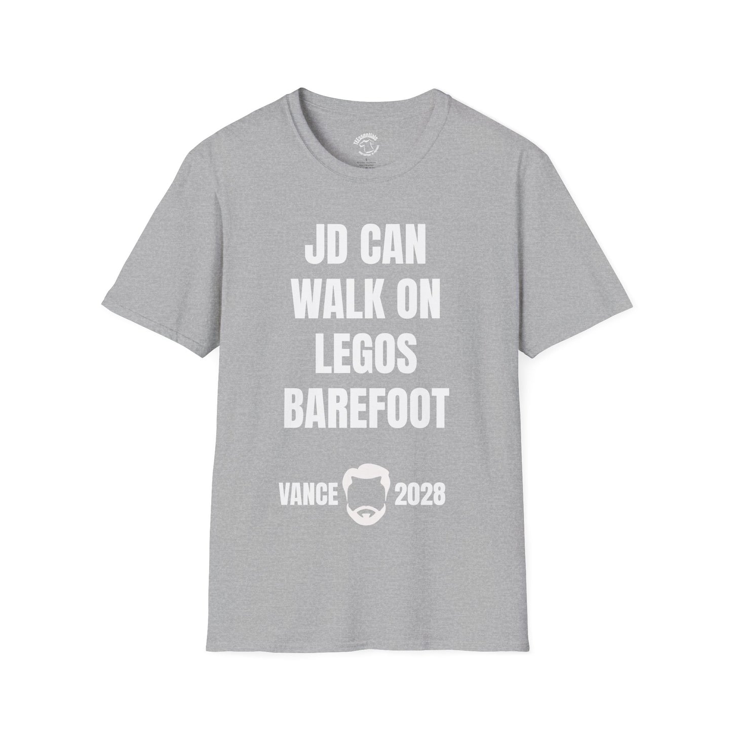 Funny Political Campaign T-Shirt — "JD Can Walk On Legos Barefoot" Vance 2028