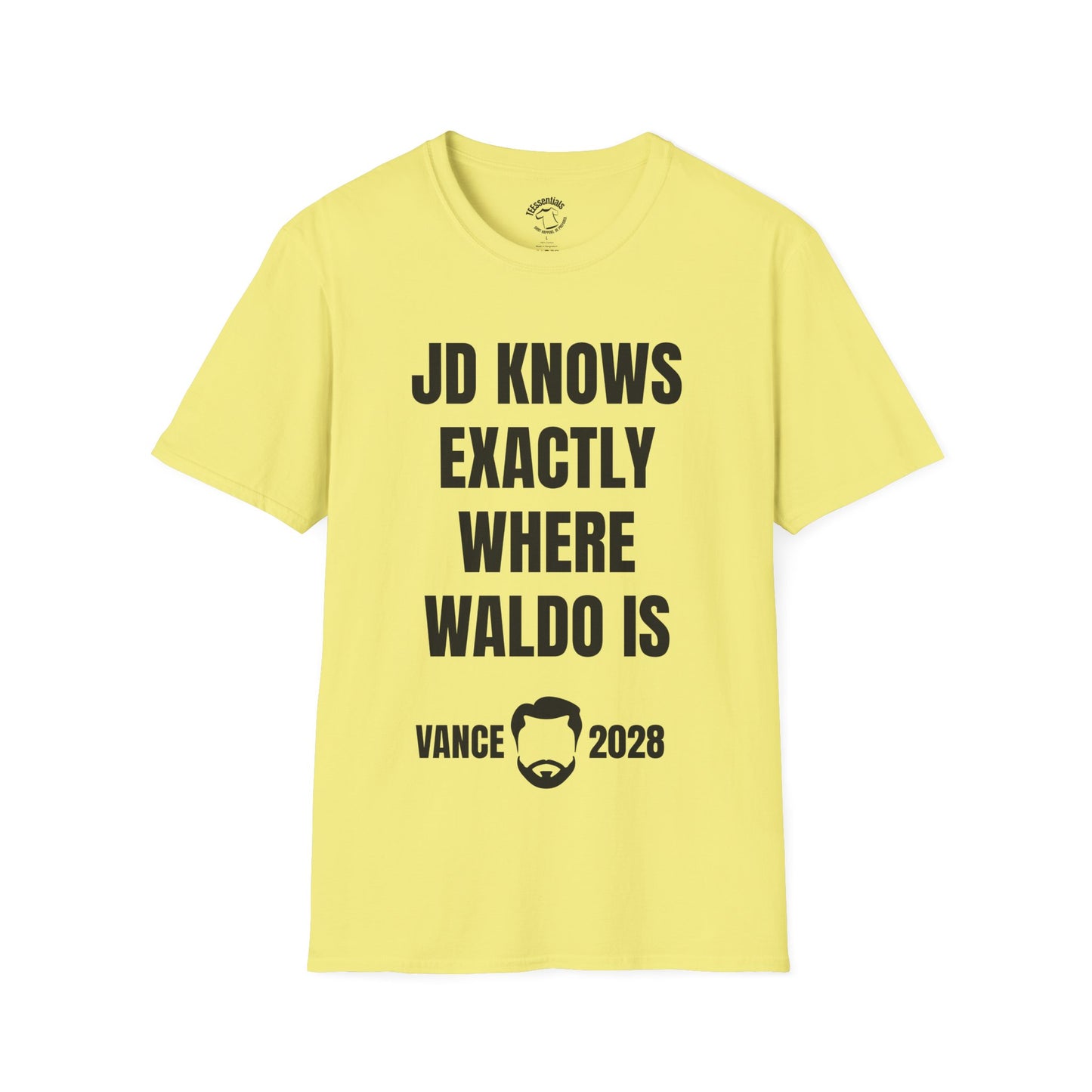 Waldo Joke T‑Shirt — "JD knows EXACTLY where Waldo is" Vance 2028