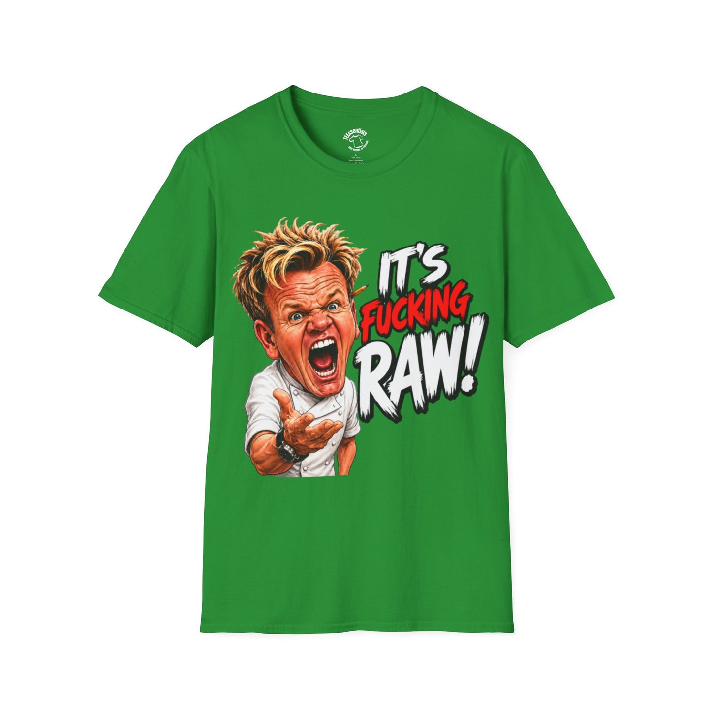 Graphic T‑Shirt — Bold 'It's F***ing Raw!' Chef Caricature Tee