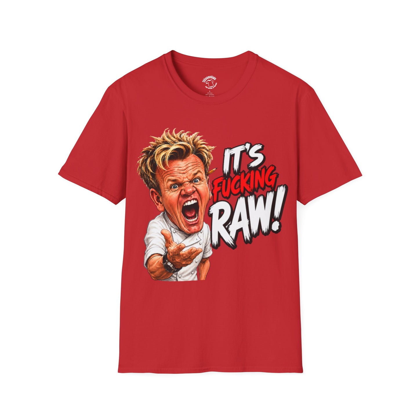 Graphic T‑Shirt — Bold 'It's F***ing Raw!' Chef Caricature Tee