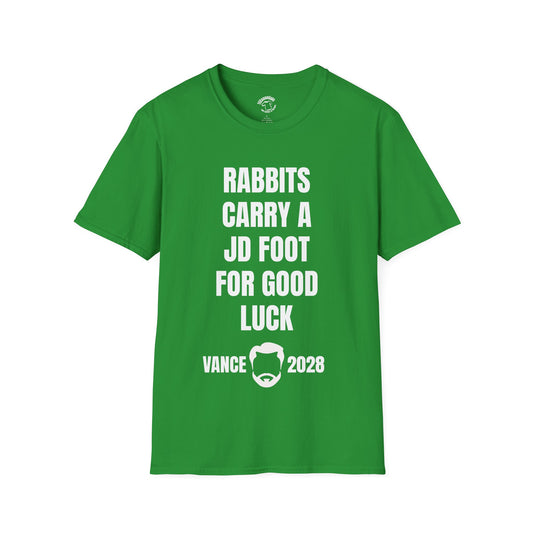 Vance 2028 Funny Political T‑Shirt — "Rabbits Carry a JD Foot for Good Luck" Graphic Tee