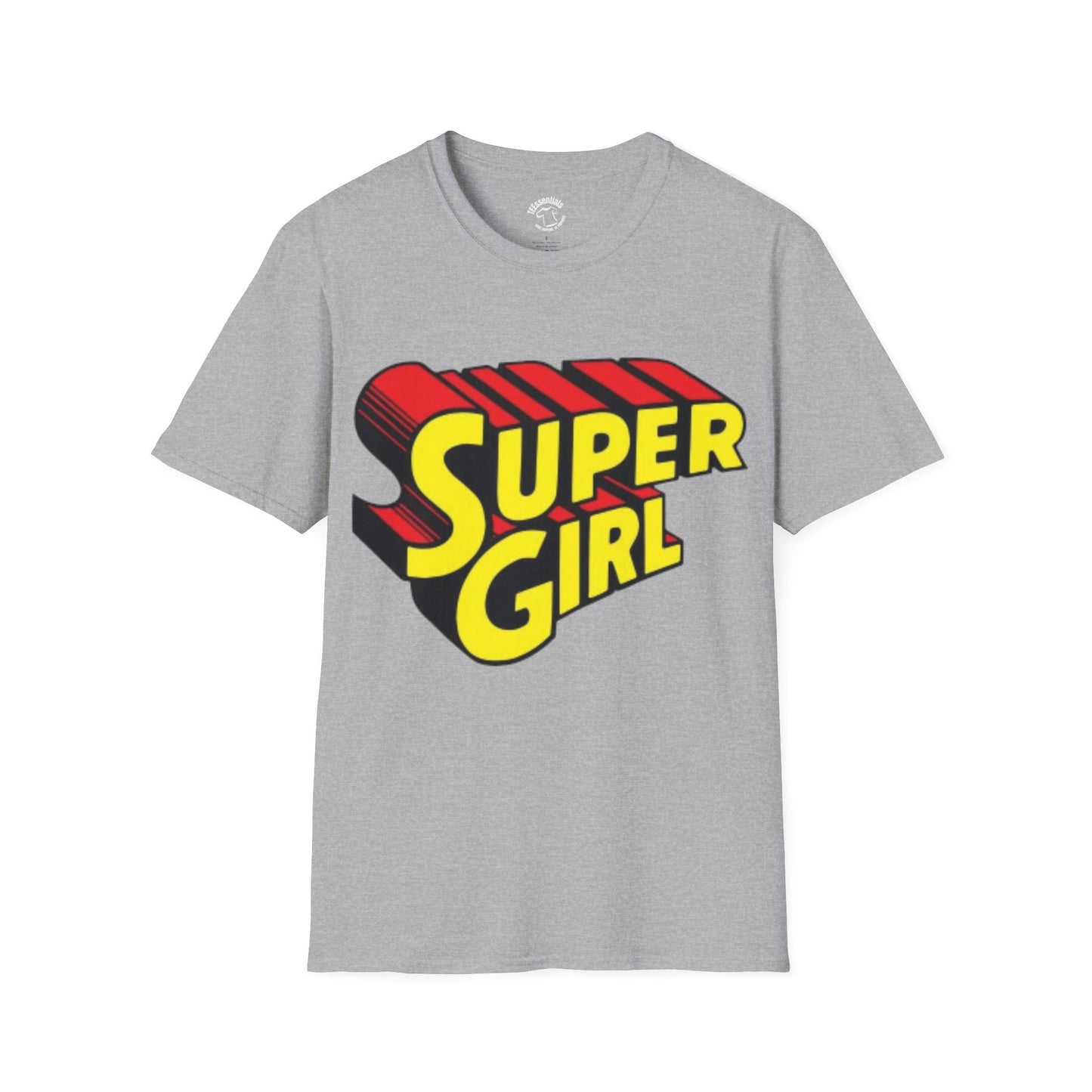 Super Girl Retro Logo T-Shirt — Bold Yellow & Red Comic-Style Tee
