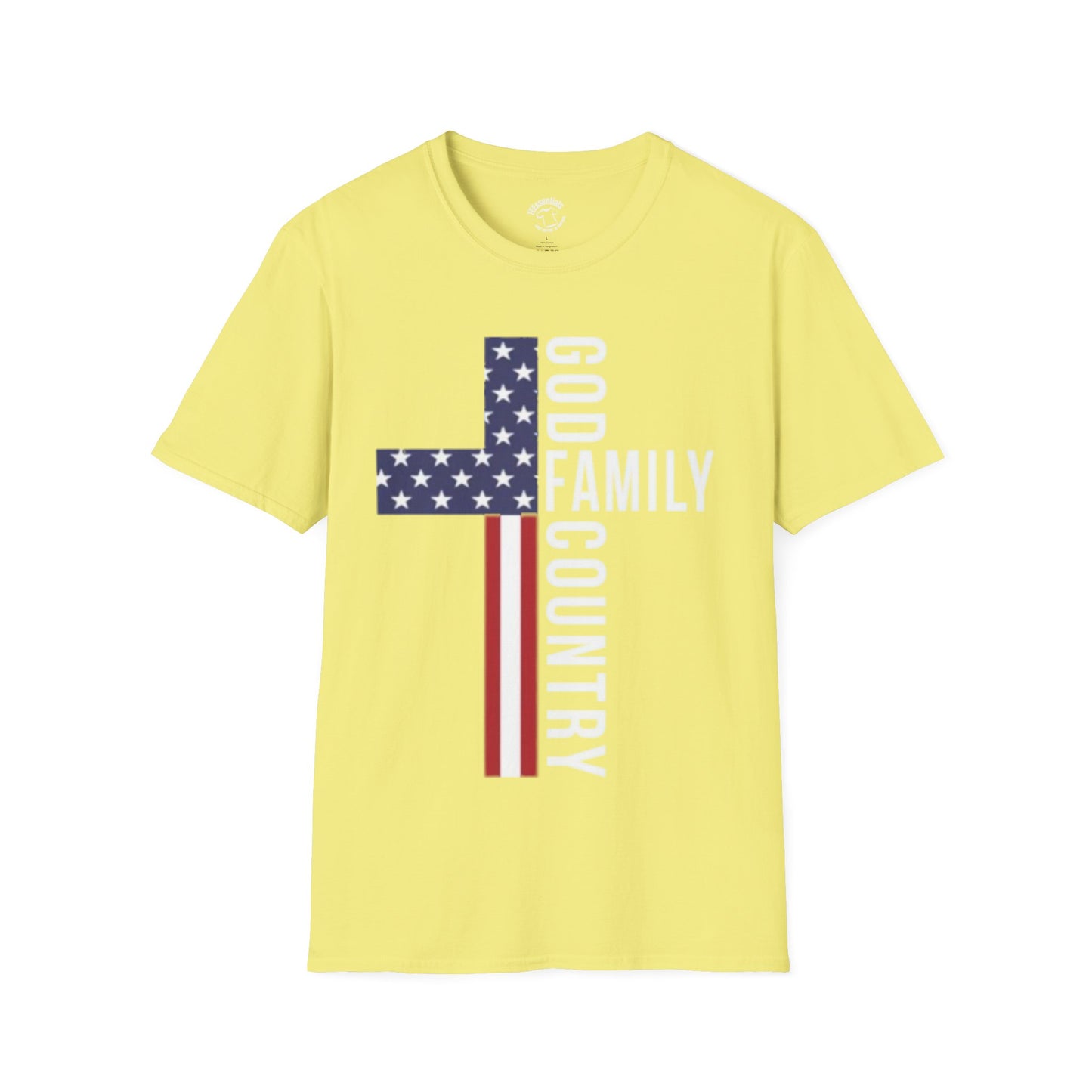 God Family Country Cross T‑Shirt — Patriotic American Flag Faith Tee