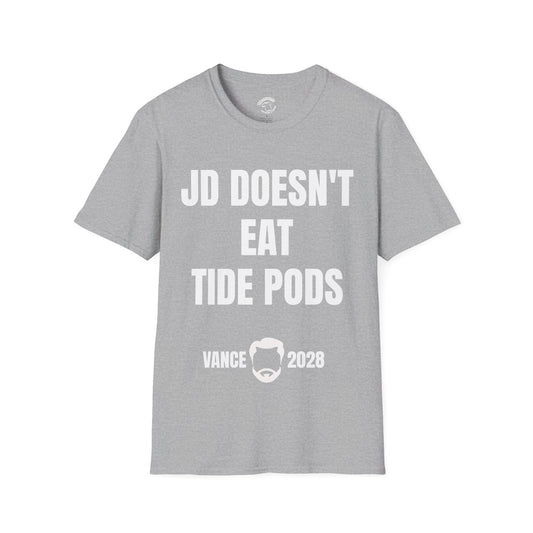 Political Campaign T-Shirt — “JD Doesn’t Eat Tide Pods” Vance 2028