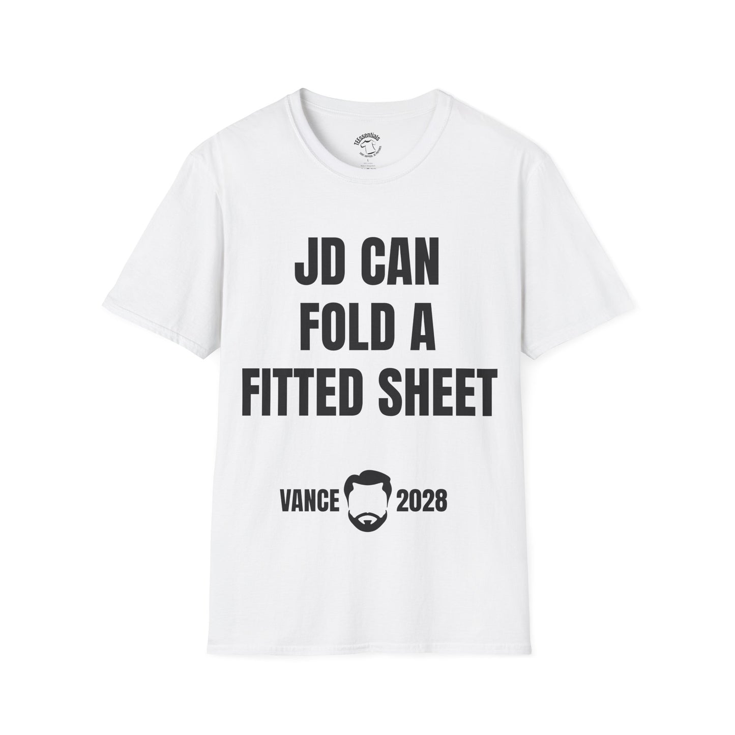 Funny Political Shirt – “JD Can Fold a Fitted Sheet” Vance 2028