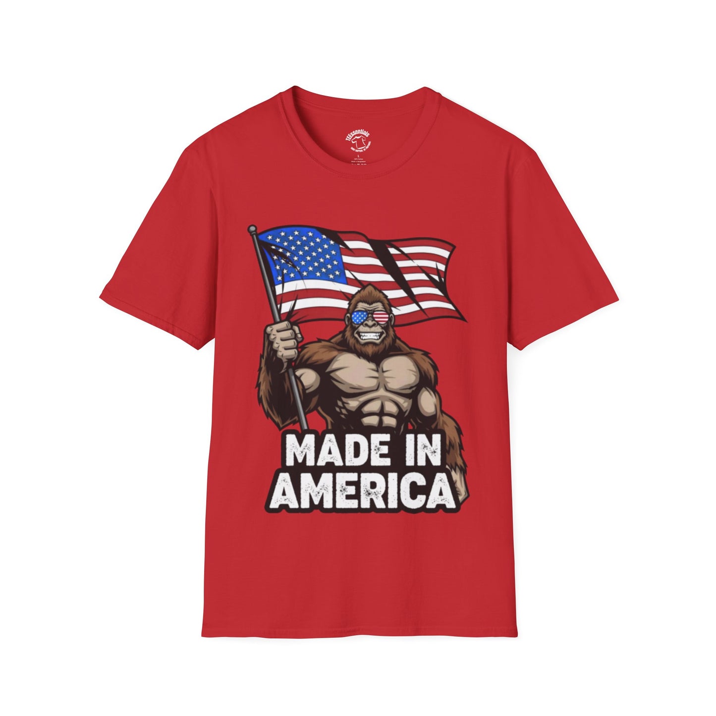 Made in America Bigfoot T-Shirt — Patriotic USA Flag Graphic Tee