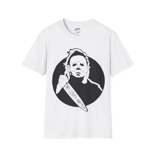 Michael Myers Knife T-Shirt — Horror Mask Graphic Tee (No Lives Matter)