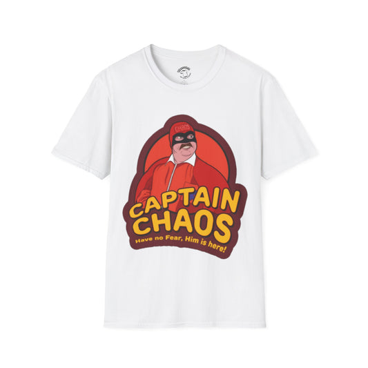 Captain Chaos Graphic T-Shirt — 'Have No Fear, Him is Here!' Retro Superhero Tee