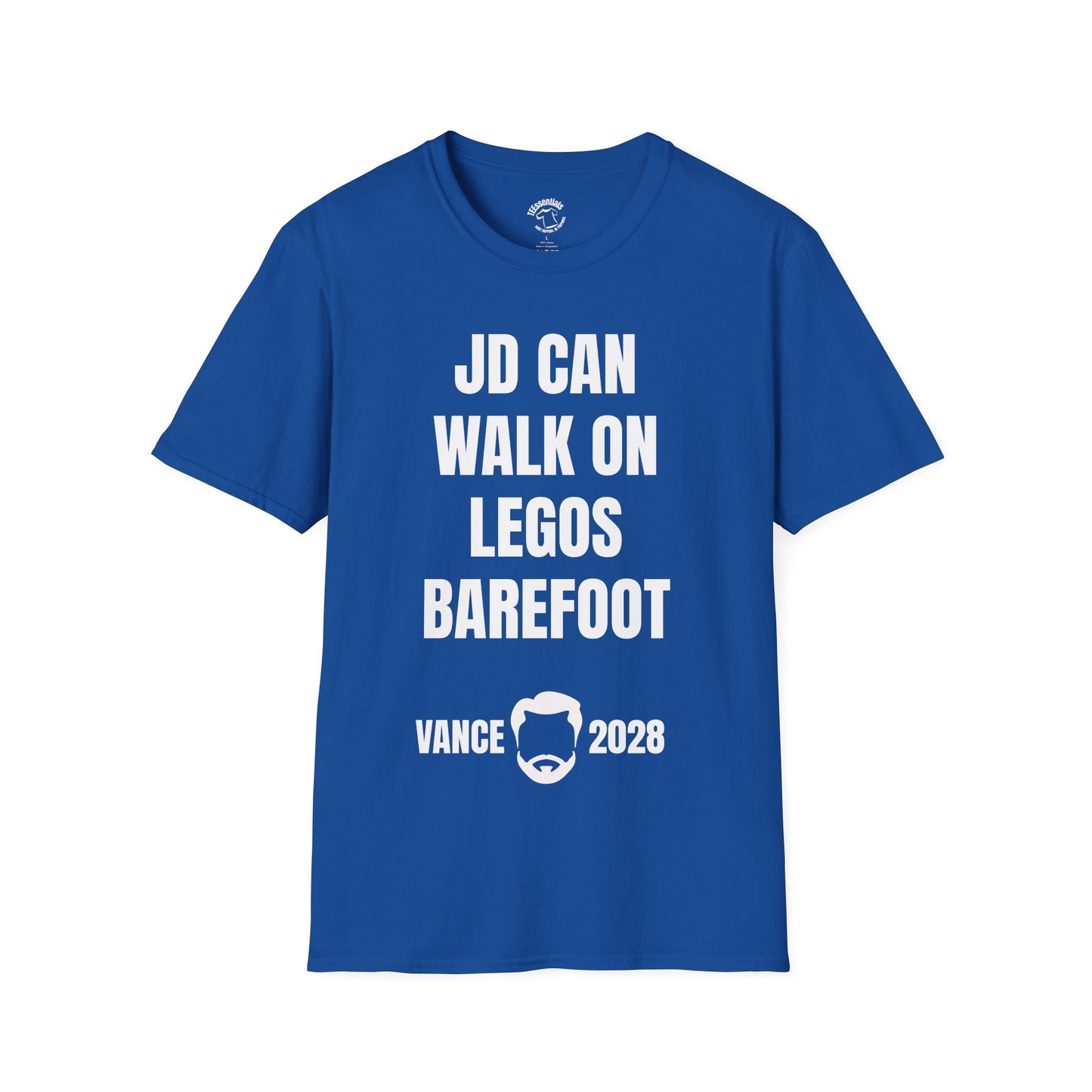 Funny Political Campaign T-Shirt — "JD Can Walk On Legos Barefoot" Vance 2028