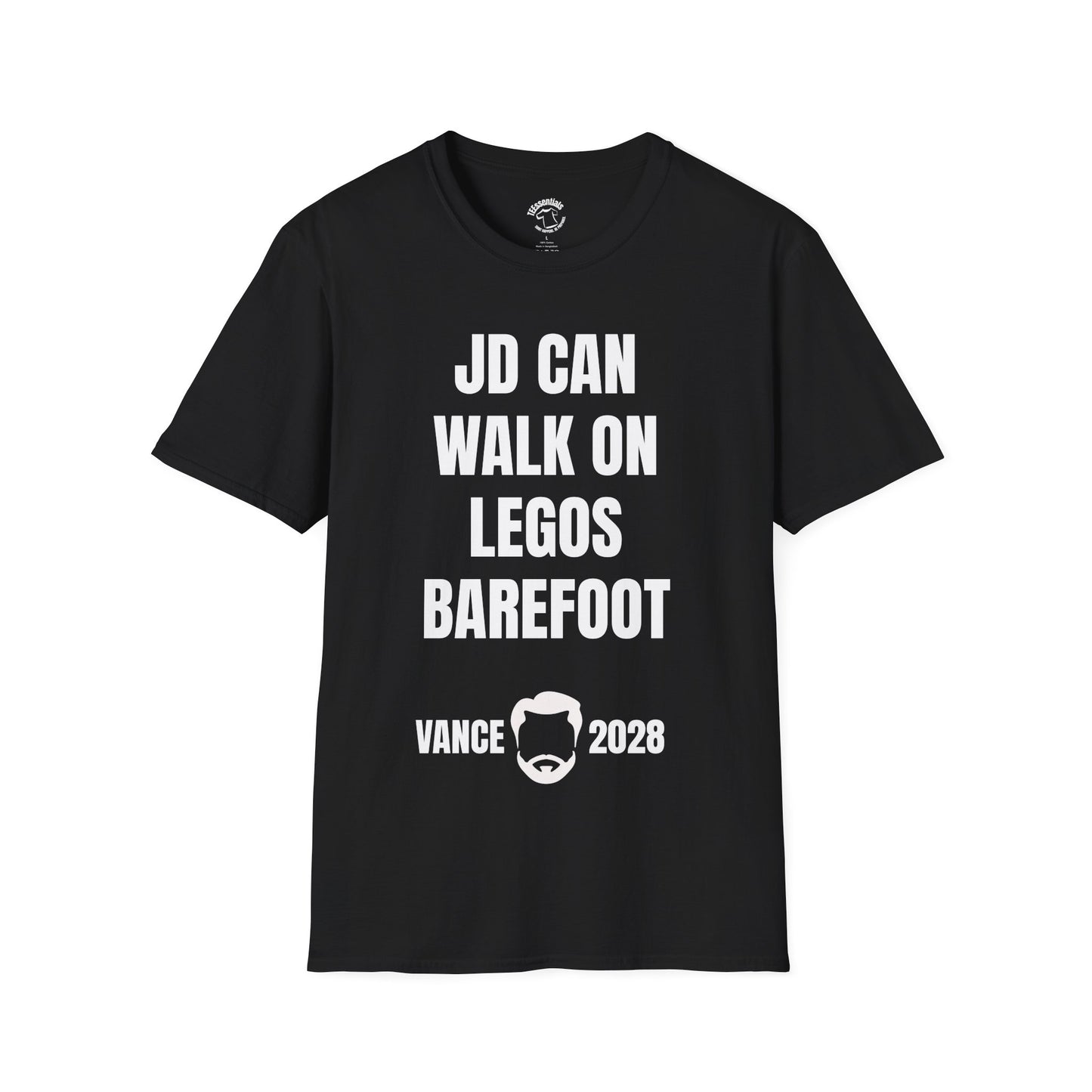 Funny Political Campaign T-Shirt — "JD Can Walk On Legos Barefoot" Vance 2028