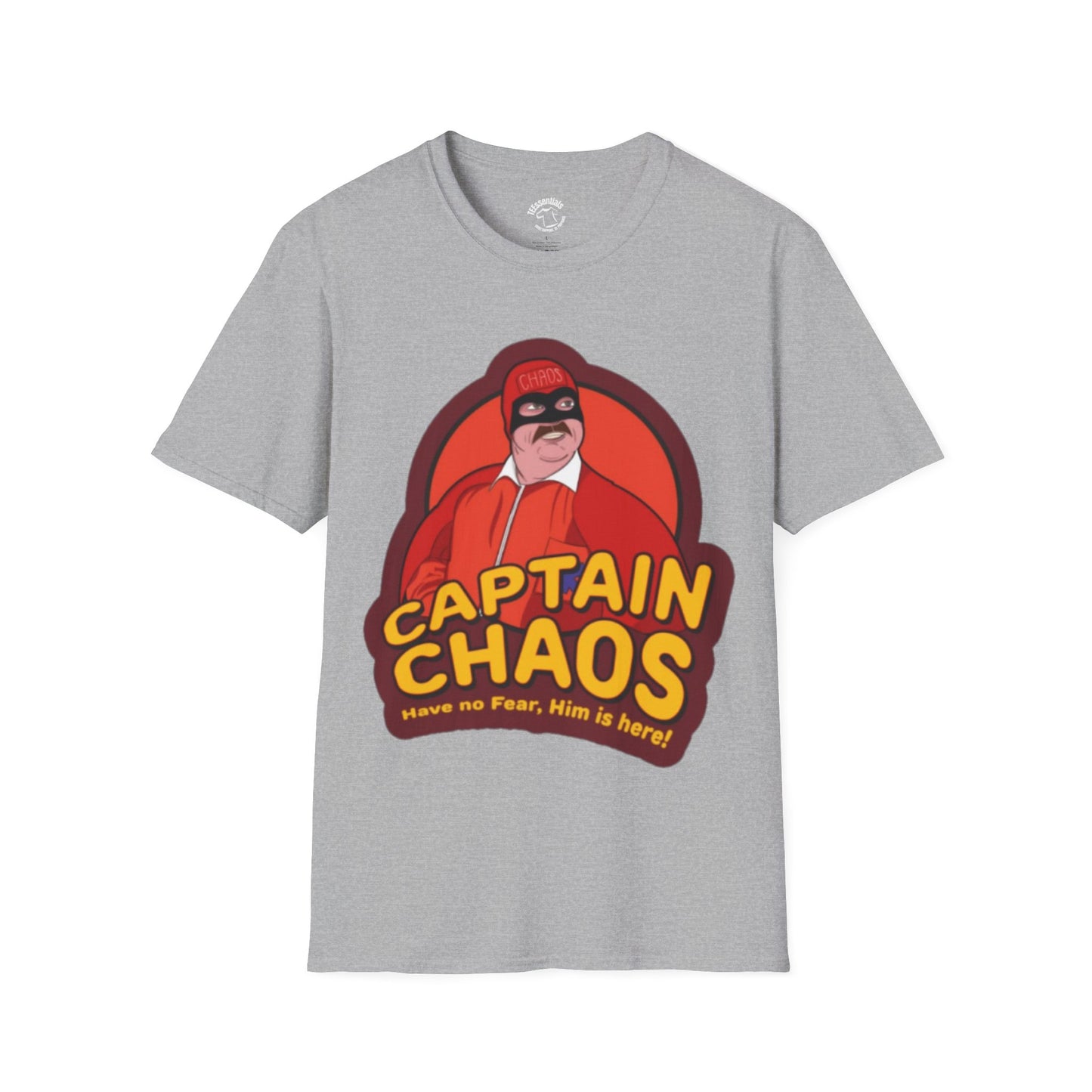 Captain Chaos Graphic T-Shirt — 'Have No Fear, Him is Here!' Retro Superhero Tee