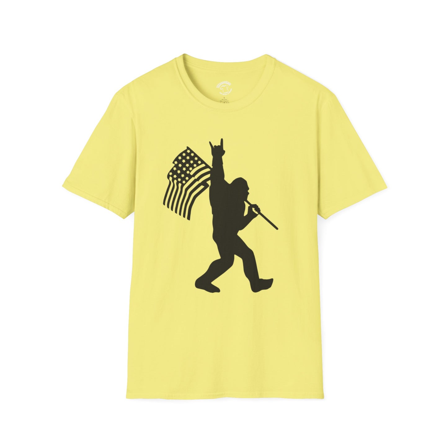 Patriotic Bigfoot Flag T-Shirt — Funny American Bigfoot Silhouette Tee