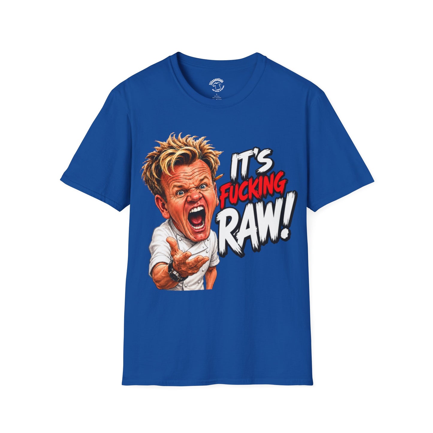 Graphic T‑Shirt — Bold 'It's F***ing Raw!' Chef Caricature Tee