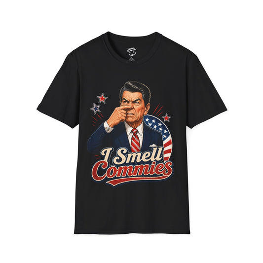 Retro Political T-Shirt — "I Smell Commies" Ronald Reagan Graphic