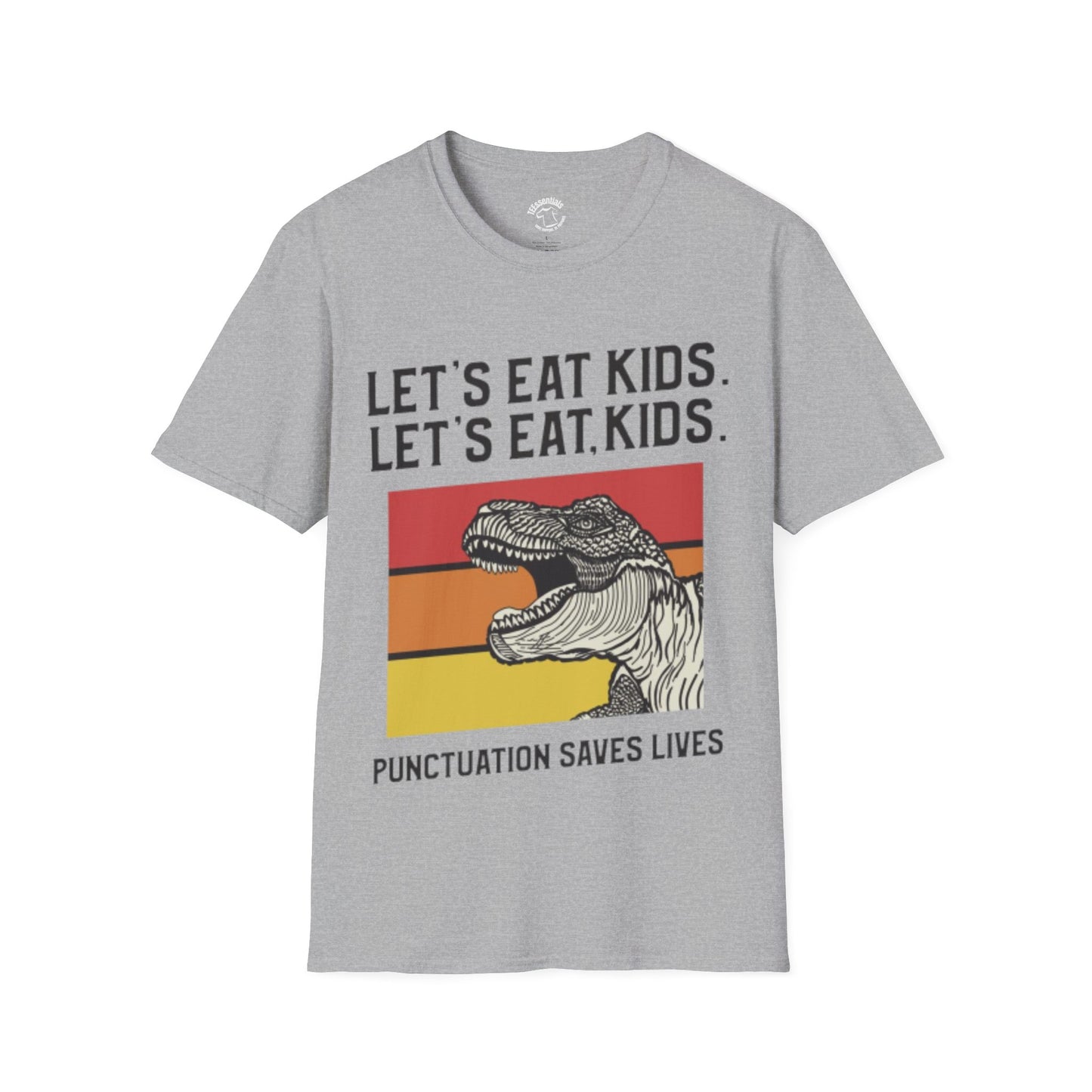 Lets Eat Kids T-Shirt — "Punctuation Saves Lives" Retro Dino Graphic Tee