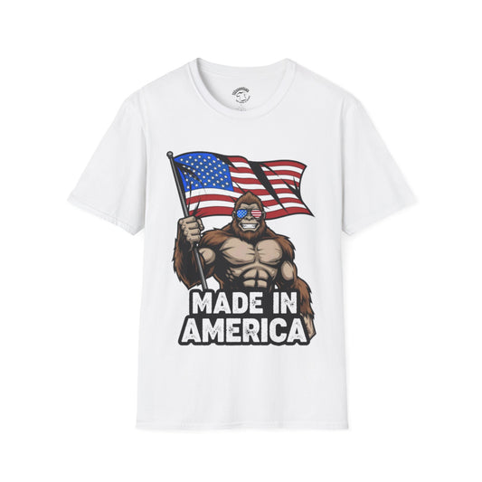 Made in America Bigfoot T-Shirt — Patriotic USA Flag Graphic Tee