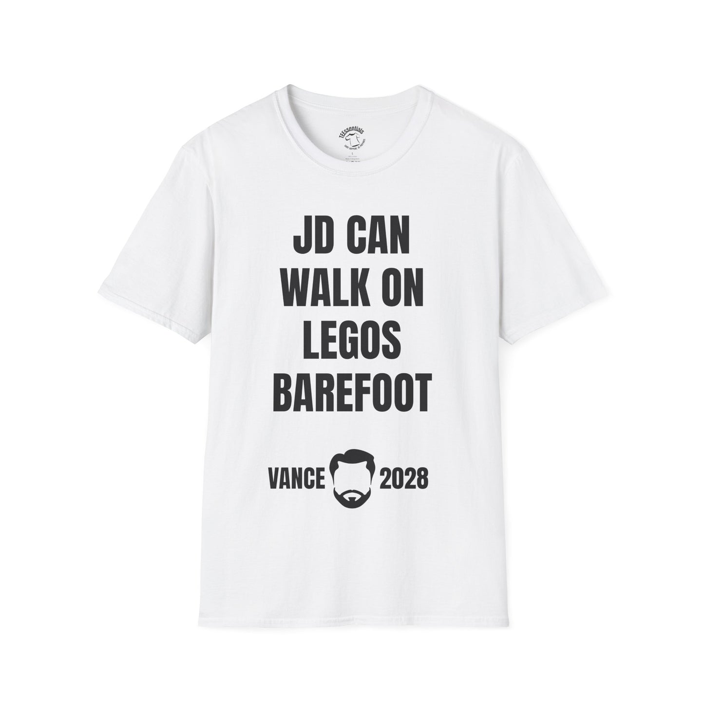 Funny Political Campaign T-Shirt — "JD Can Walk On Legos Barefoot" Vance 2028