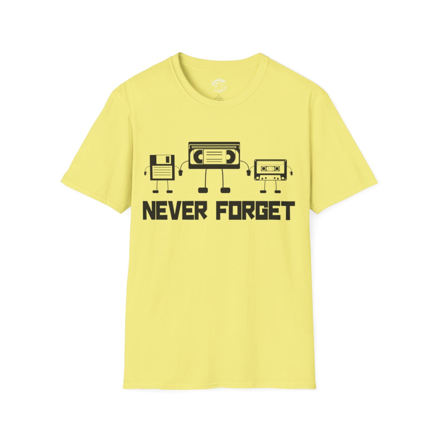 Retro Cassette T-Shirt — "Never Forget" Vintage Tape Nostalgia Tee