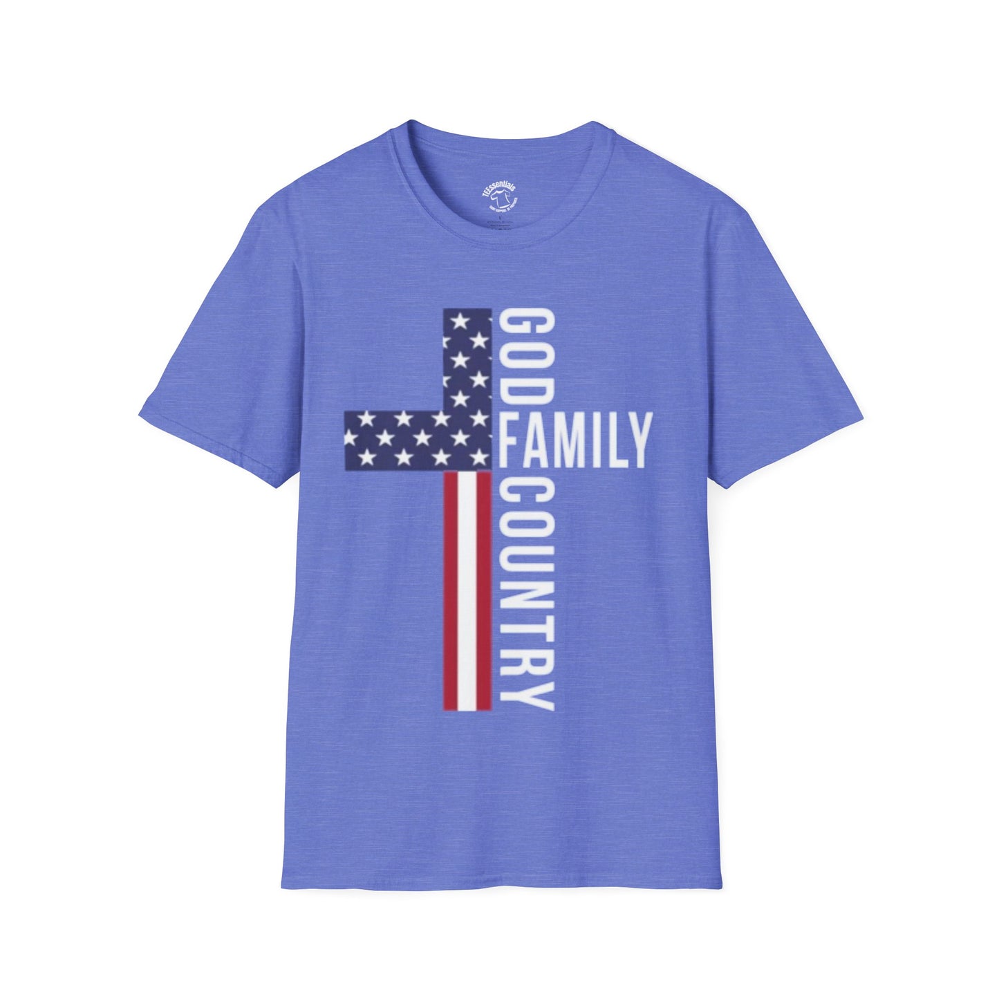 God Family Country Cross T‑Shirt — Patriotic American Flag Faith Tee