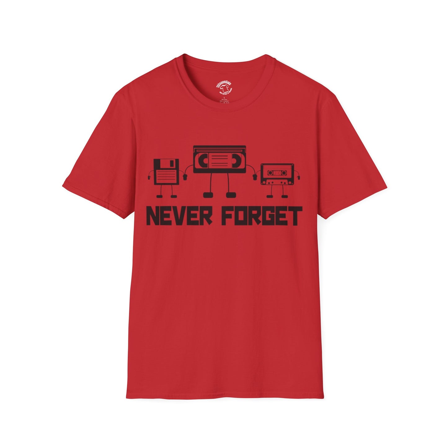 Retro Cassette T-Shirt — "Never Forget" Vintage Tape Nostalgia Tee