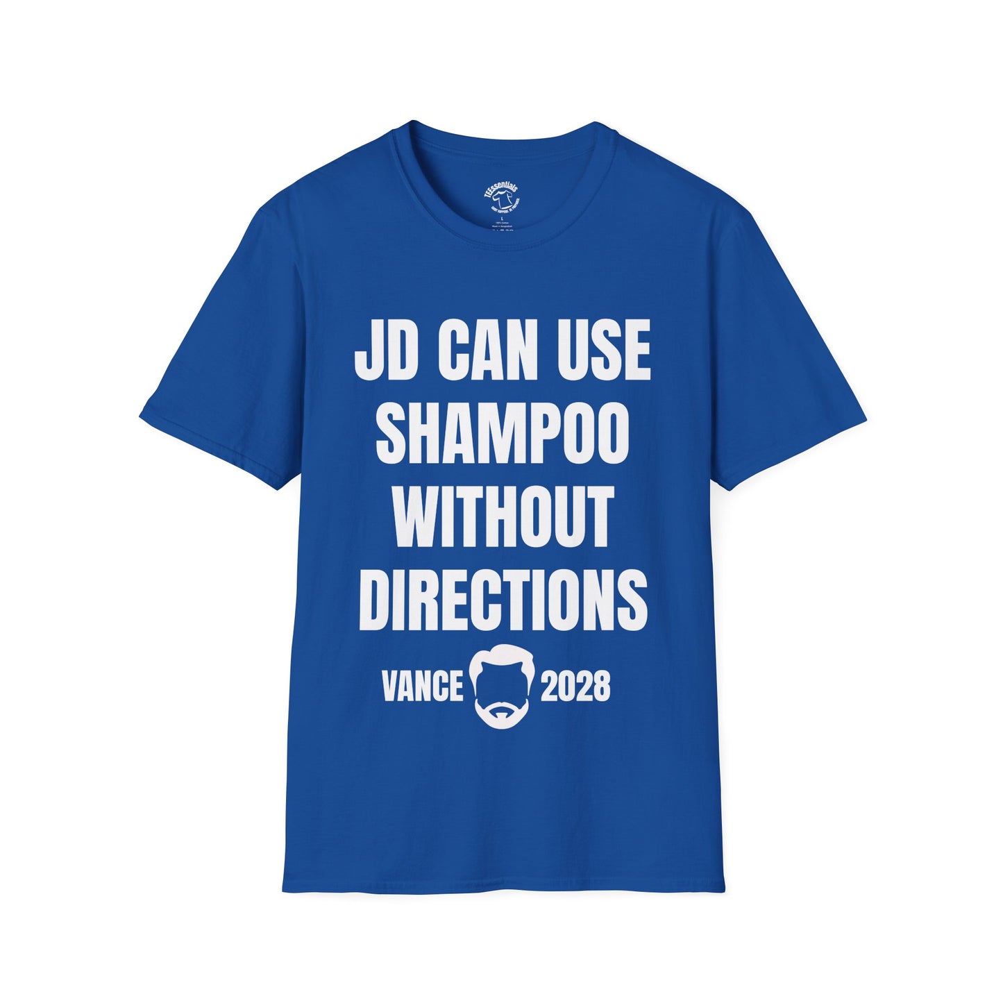 Funny Political T-Shirt — “JD Can Use Shampoo Without Directions” Vance 2028 Campaign Tee