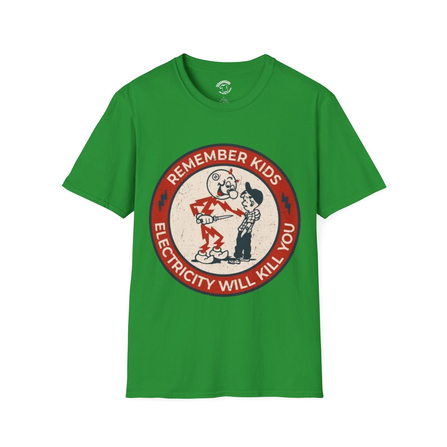 Vintage Safety Tee — “Remember Kids Electricity Will Kill You” Graphic T-Shirt