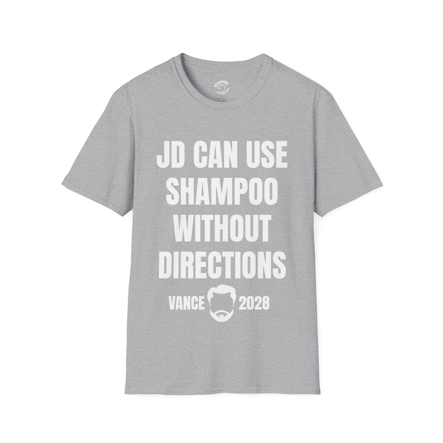 Funny Political T-Shirt — “JD Can Use Shampoo Without Directions” Vance 2028 Campaign Tee