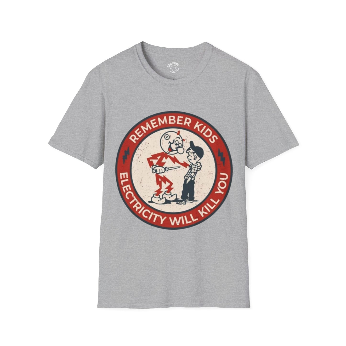 Vintage Safety Tee — “Remember Kids Electricity Will Kill You” Graphic T-Shirt