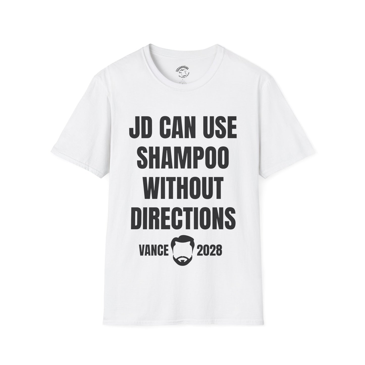 Funny Political T-Shirt — “JD Can Use Shampoo Without Directions” Vance 2028 Campaign Tee