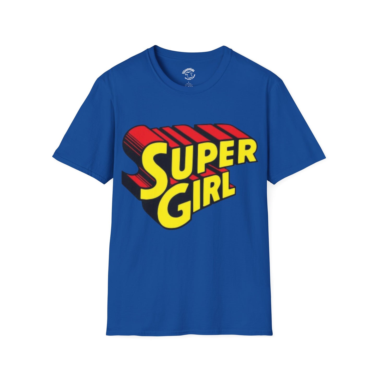 Super Girl Retro Logo T-Shirt — Bold Yellow & Red Comic-Style Tee