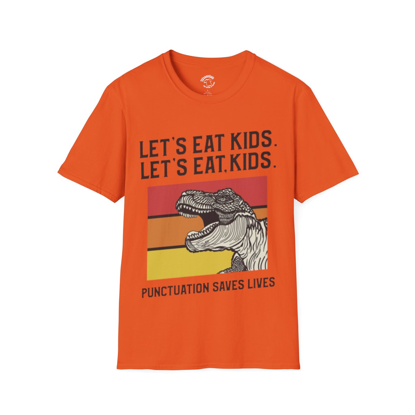 Lets Eat Kids T-Shirt — "Punctuation Saves Lives" Retro Dino Graphic Tee