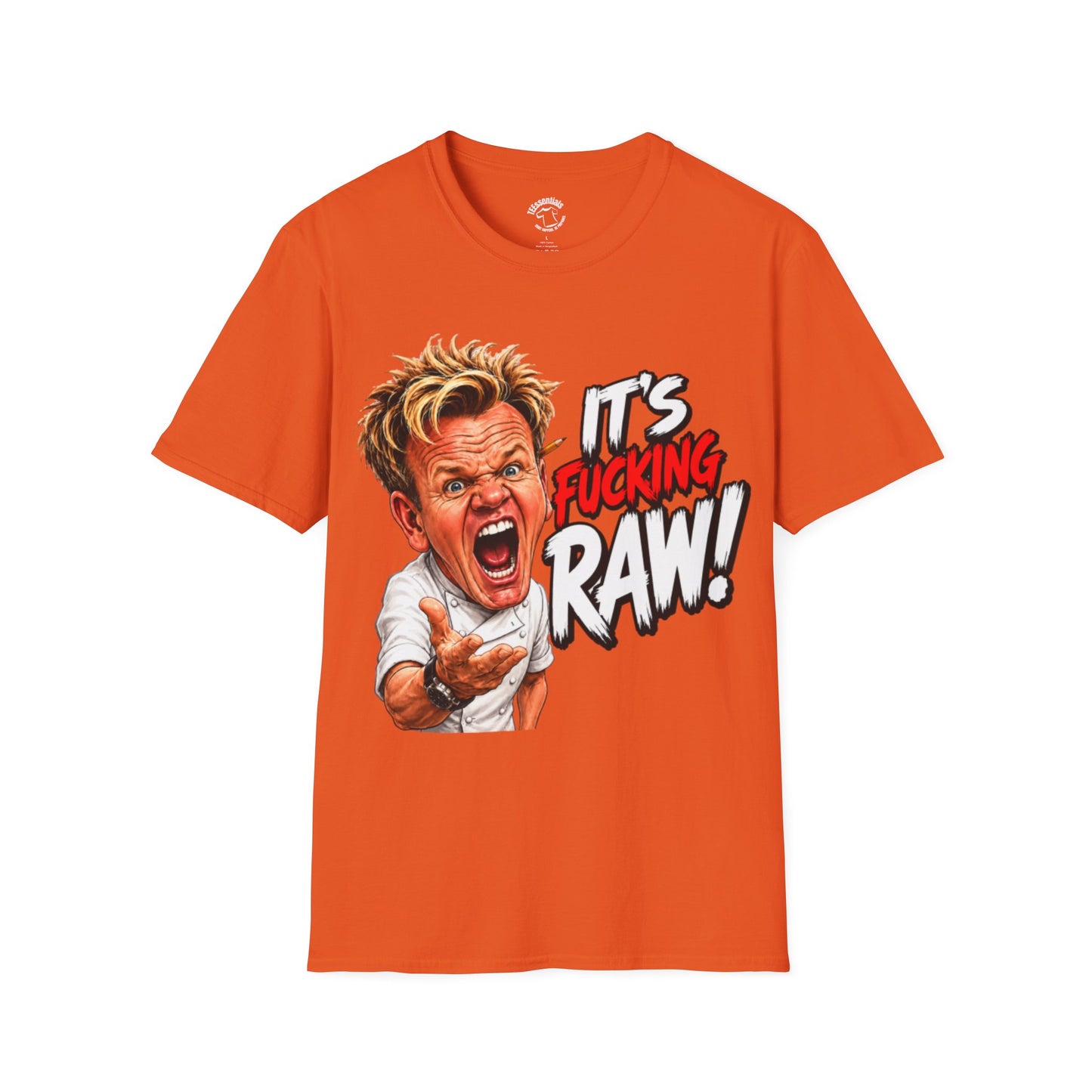 Graphic T‑Shirt — Bold 'It's F***ing Raw!' Chef Caricature Tee